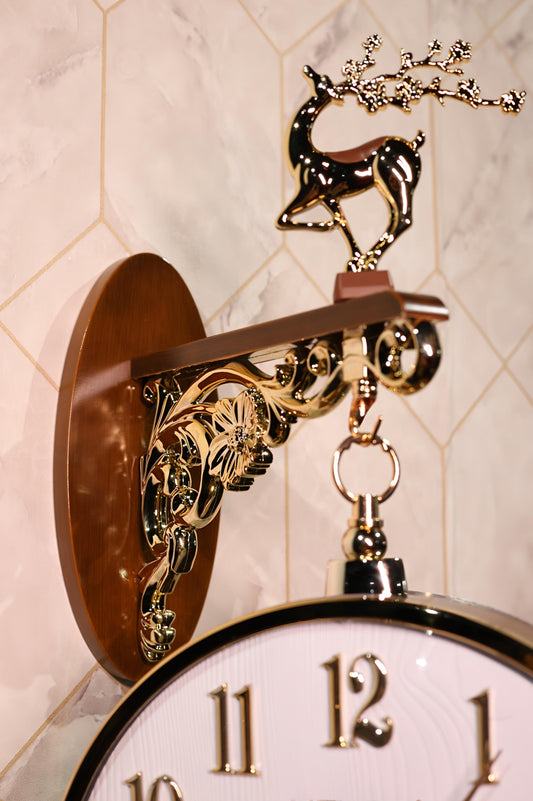 Royal White & Gold Deer Double-Sided Wall Clock