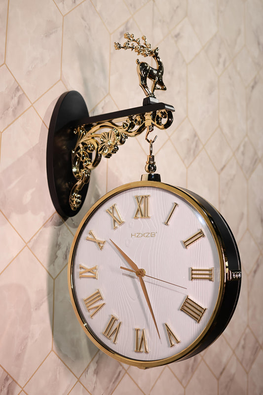 Majestic Gold Deer Double-Sided Wall Clock