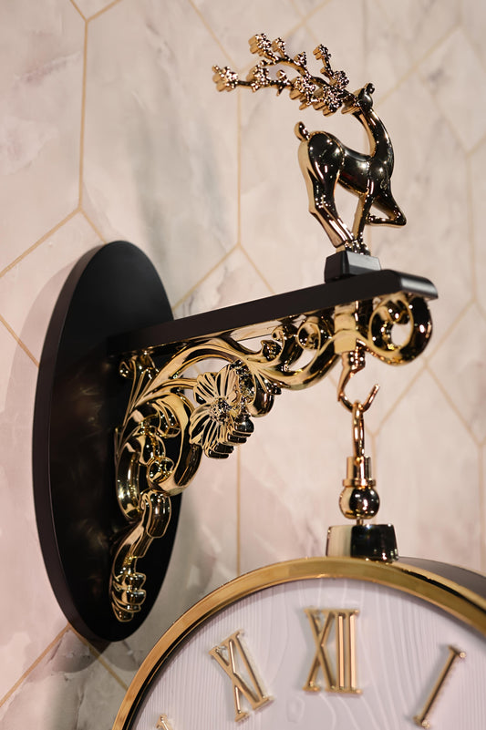 Majestic Gold Deer Double-Sided Wall Clock