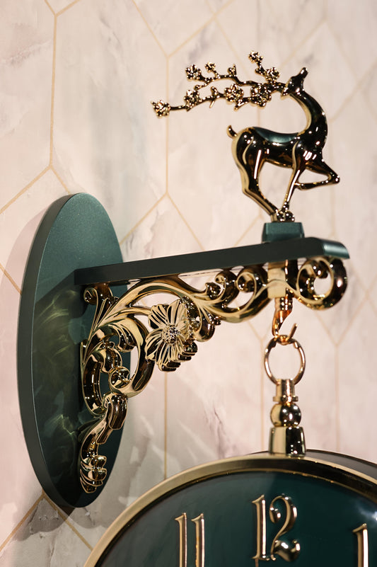 Emerald Gold Deer Double-Sided Wall Clock