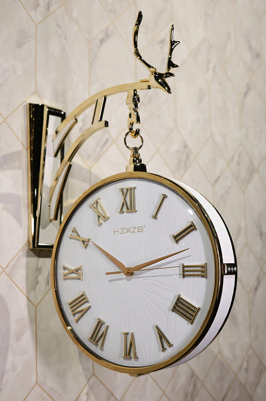 Royal Antler Gold Double-Sided Wall Clock