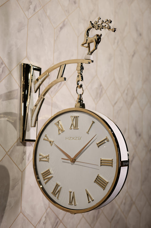 Premium Double-Sided Wall Clock with Golden Deer Accent