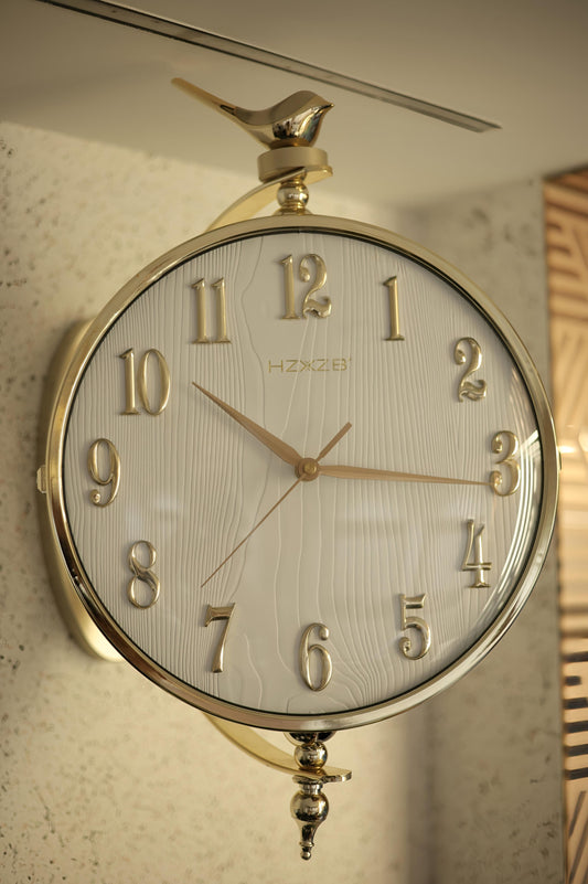 Luxury Double-Sided Wall Clock with Golden Bird Accent
