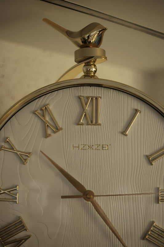 Luxury Double-Sided Wall Clock with Golden Bird Accent