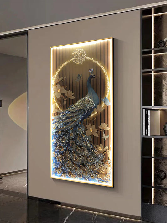 Modern Crystal Painting Set with Metal Framing - Golden Frame, Crystal & Glass Work - LED Light (24 X 48 INCH)