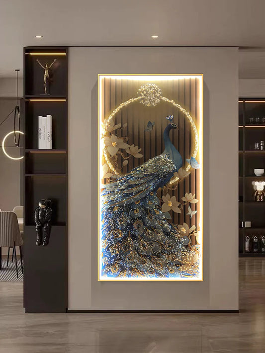Modern Crystal Painting Set with Metal Framing - Golden Frame, Crystal & Glass Work - LED Light (24 X 48 INCH)