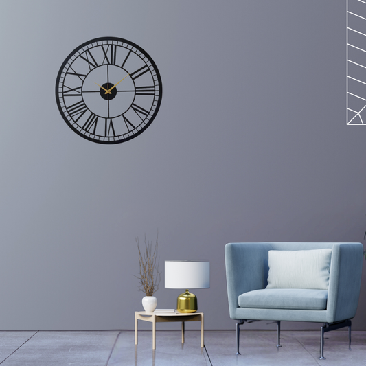 Classic Roman Numeral Wall Clock – Matte Black with Golden Hands