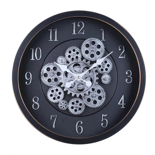 Black Gear Wall Clock with Moving Mechanism for Home Decor, Office, Living room (40 CM)