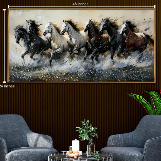 Seven Running Horses LED Crystal Painting and Wall Art (24*48 inch+led)