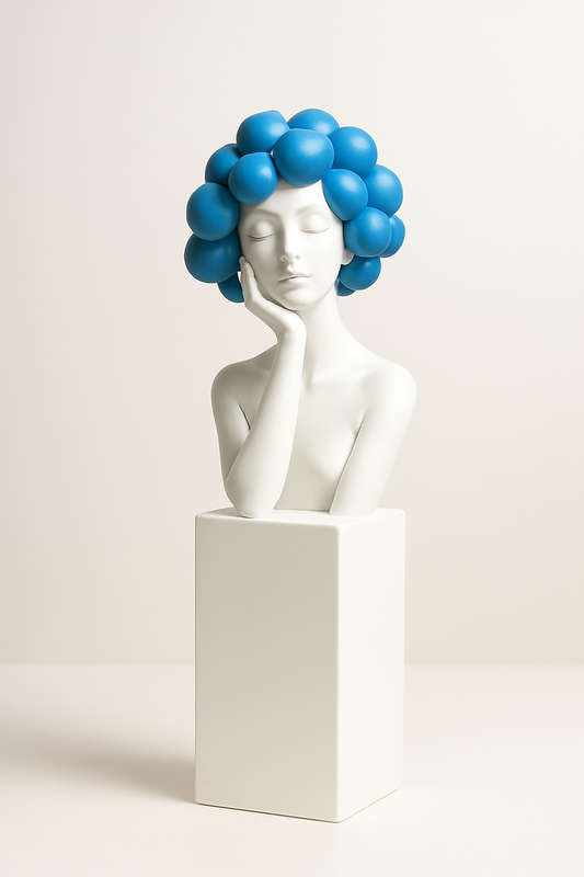 Dreaming Girl Bust Sculpture with Blue Bubble Hair – Artistic Home Décor Showpiece (7x7 x21 CM)