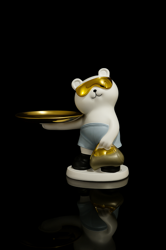Luxury Bear Butler Showpiece with Golden Tray – Quirky Decorative Organizer (23 x 15 x 22 CM)