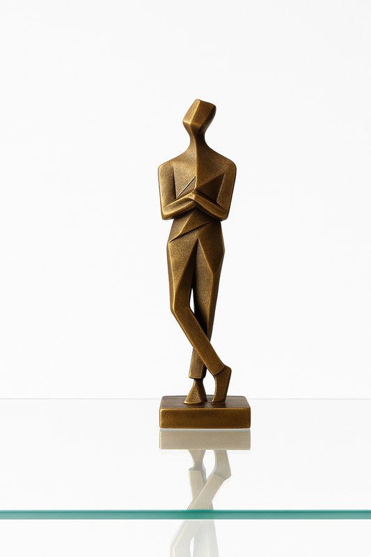 Modern Geometric Human Sculpture – Abstract Gold & Grey Resin Showpiece (12x41 CM)