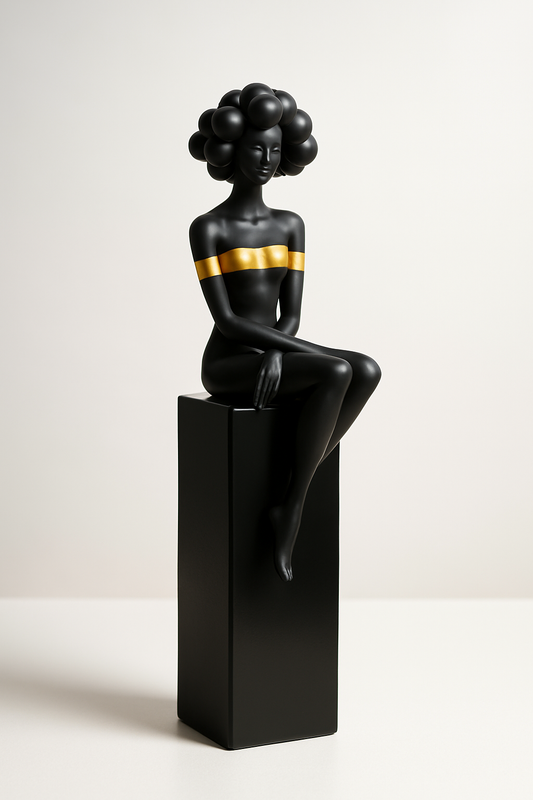 Elegant Black Bubble-Hair Lady Figurine – Modern Art Resin Showpiece (10x25x9 CM)