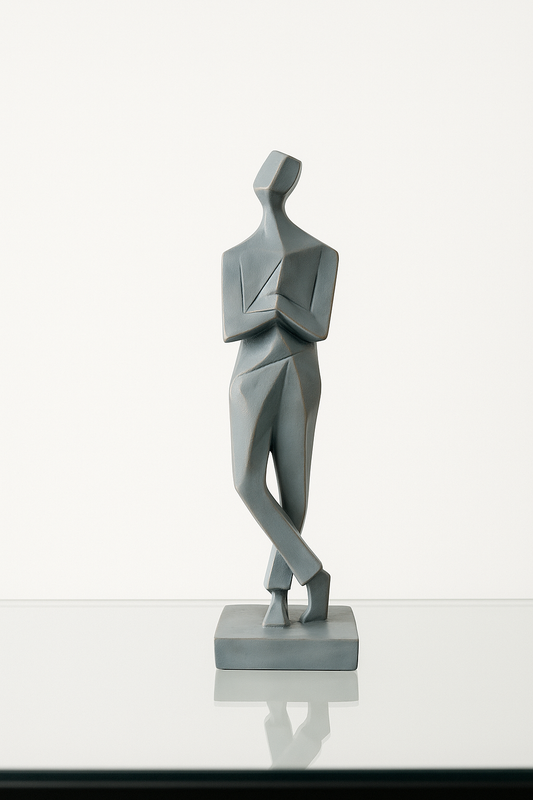 Modern Geometric Human Sculpture – Abstract Gold & Grey Resin Showpiece (12x41 CM)